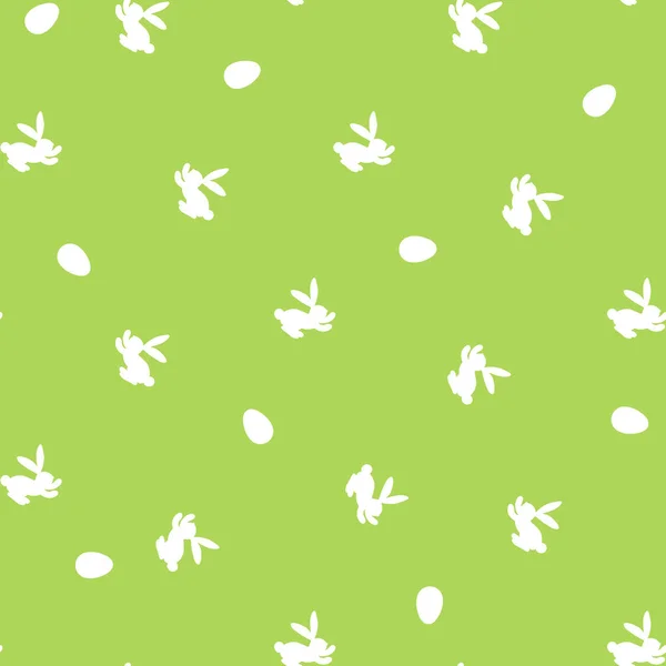 Płynny wzór z białą sylwetką Wielkanocne króliki na zielonym tle. Projekt karty, pocztówki, tapety, tkaniny, tkaniny. Ilustracja wektora. Styl kreskówki — Wektor stockowy