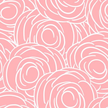 Pembe güllü bahar renkli vektör çizimi. Çizgi film tarzı. Kumaş, tekstil, kağıt için tasarım. Paskalya, doğum günü, 8 Mart 'ta tatil baskısı. Yapraklı çiçekler