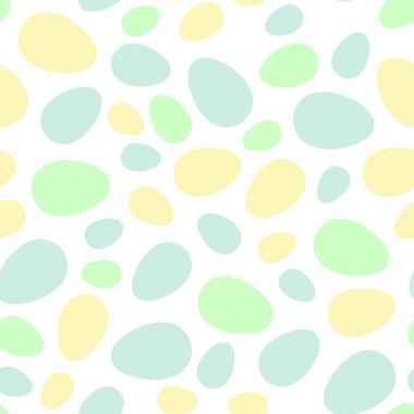 Beyaz arka planda renkli yumurtaları olan kusursuz paskalya şablonunuz kutlu olsun. Kartlar, kartpostallar, duvar kağıtları, posterler için puantiyeler. Vektör hisse senedi çizimi. Çizgi film biçimi