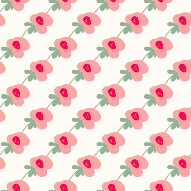 Geleneksel halk sanatları süslerine dayanan kusursuz çiçek desenleri. Işıklı arka planda renkli çiçekler. İskandinav tarzı. İsveç İskandinav tarzı. Vektör çizimi. Basit minimalist desen