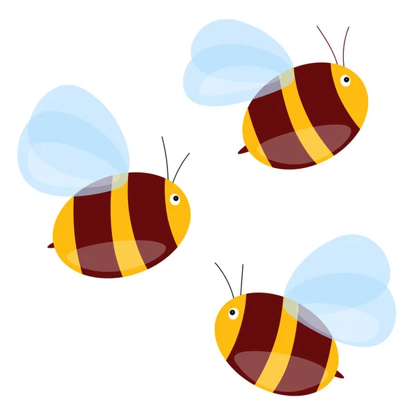 Zestaw maskotki pszczoły kreskówki. Małe pszczółki latające. Kolekcja os. Postacie wektorowe. Najprostsza ikona. Projekt szablonu na zaproszenie, karty. Styl bazgrołów — Wektor stockowy