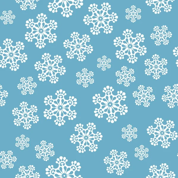 Modèle sans couture d'hiver avec des flocons de neige blancs sur fond bleu. Illustration vectorielle pour tissu, papier peint textile, affiches, papier cadeau. Illustration vectorielle de Noël. Chute de neige — Image vectorielle