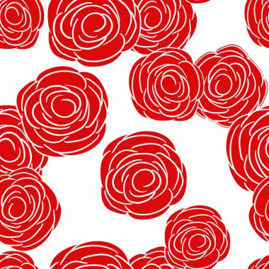 Kırmızı güllü bahar renkli vektör çizimi. Çizgi film tarzı. Kumaş, tekstil, kağıt için tasarım. Paskalya, doğum günü, 8 Mart 'ta tatil baskısı. Yapraklı çiçekler