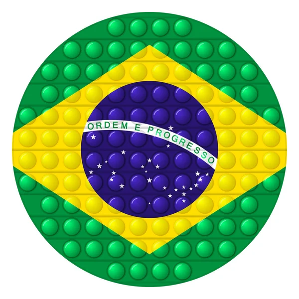 ブラジルの国旗がついたガラスボール。丸い球、テンプレートアイコン。ブラジルの国民的シンボル。光沢のある現実的なボール、 3Dベクトルイラスト。流行の抗ストレスゲームは、単純なディンプル、それをポップ。大きなバブル — ストックベクタ
