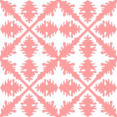 Çiçekli el çizimi süslemeli, soyut beyaz ve pembe arka plan. Duvar kağıdı, web sayfası, dokular, kumaş ve tekstil için geometrik dikişsiz desen. Dekoratif vektör illüstrasyonu