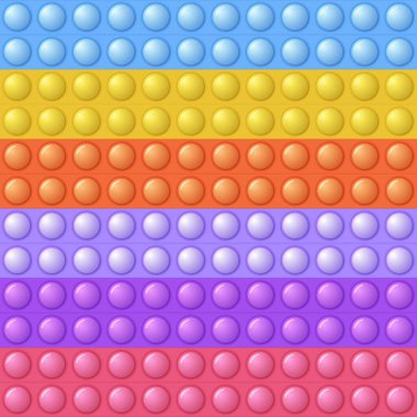 Kusursuz modelli, modaya uygun, basit gamzeli. Gökkuşağı oyuncağı. Renkli stres önleyici arka plan. Doodle tarzı. Kabarcıklar kare şeklinde patlıyor