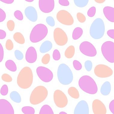 Beyaz arka planda renkli yumurtaları olan kusursuz paskalya şablonunuz kutlu olsun. Kartlar, kartpostallar, duvar kağıtları, posterler için puantiyeler. Vektör hisse senedi çizimi. Çizgi film biçimi