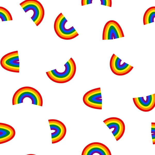 Nahtloses Muster mit Regenbogen. LGBT-Symbole. Flagge LGBT. Bunte Vektorillustration. Die Liebe siegt. Logo-Symbole. Schwulensammlung. Design für Banner, Flyer, Textilien, Stoffe, Verpackungen, Webseiten. — Stockvektor