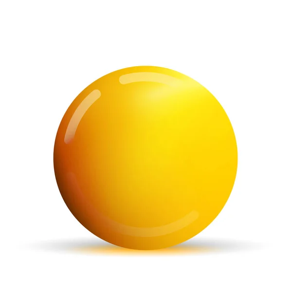Cristal amarillo, bola dorada o perla preciosa. Bola realista brillante, ilustración vectorial abstracta 3D resaltada sobre un fondo blanco. Burbuja de metal grande con sombra — Vector de stock