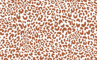 Soyut modern leopar pürüzsüz desen. Hayvanlar modaya uygun arka plan. Baskı, kart, kartpostal, kumaş ve tekstil için beyaz ve kahverengi vektör stok çizimi. Modern stilize cilt süsü
