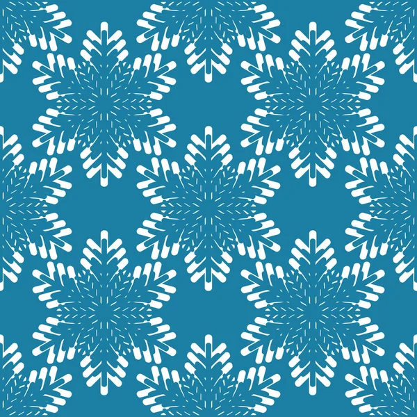 Patrón sin costuras de invierno con copos de nieve blancos sobre fondo azul. Ilustración vectorial para tela, papel tapiz textil, carteles, papel de regalo. Ilustración vectorial Navidad. Nieve cayendo — Vector de stock