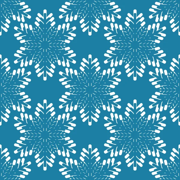 Padrão sem costura de inverno com flocos de neve brancos no fundo azul. Ilustração vetorial para tecido, papel de parede têxtil, cartazes, papel de embrulho de presente. Ilustração vetorial de Natal. Queda de neve — Vetor de Stock