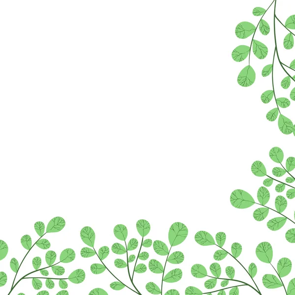 Banner web floral com folhas exóticas de cor desenhada. Design de conceito de natureza. Moldura floral moderna com ramos de verão. Ilustração vetorial. Espaço de cópia — Vetor de Stock