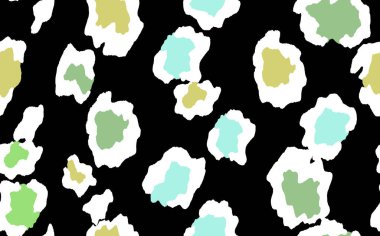 Soyut modern leopar pürüzsüz desen. Hayvanlar modaya uygun arka plan. Baskı, kart, kartpostal, kumaş ve tekstil için gökkuşağı ve siyah dekoratif vektör stok çizimi. Modern stilize cilt süsü