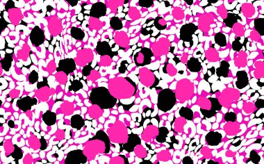 Soyut modern leopar pürüzsüz desen. Hayvanlar modaya uygun arka plan. Baskı, kart, kartpostal, kumaş ve tekstil için siyah ve pembe vektör stok çizimi. Modern stilize cilt süsü