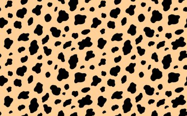 Soyut modern leopar pürüzsüz desen. Hayvanlar modaya uygun arka plan. Baskı, kart, kartpostal, kumaş, tekstil için bej ve siyah dekoratif vektör çizimi. Modern stilize cilt süsü