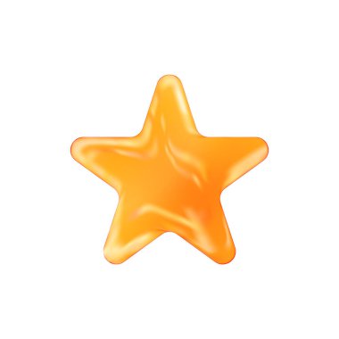 Beyaz arka planda izole edilmiş 3 boyutlu altın gerçekçi yıldız. Bayram ikonu. Kutlama konsepti, metalik altın şekilli. Davetiye maketi