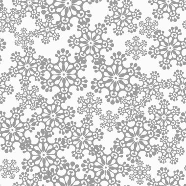 Beyaz zemin üzerinde gri kar taneleri olan kışın pürüzsüz deseni. Kumaş, tekstil duvar kağıtları, posterler, hediye ambalaj kağıtları için vektör çizimi. Noel vektör illüstrasyonu. Yağan kar