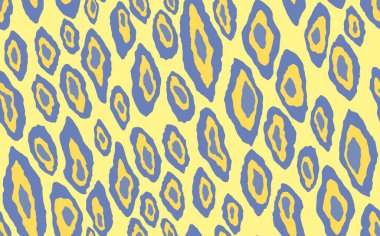 Soyut modern leopar pürüzsüz desen. Hayvanlar modaya uygun arka plan. Baskı, kart, kartpostal, kumaş ve tekstil için mavi ve sarı dekoratif vektör çizimi. Modern stilize cilt süsü