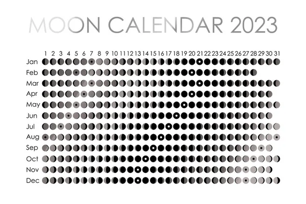 2023 Moon calendar. Astrological calendar design. planner. Place for stickers. Month cycle planner mockup. Isolated black and white background — Stockvektor