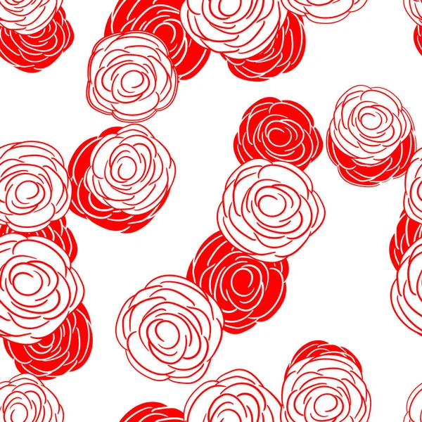 Ilustración vectorial de primavera con rosas rojas. Estilo de dibujos animados. Diseño para tela, textil, papel. Impresión de vacaciones para Semana Santa, Cumpleaños, 8 de marzo. Flores con hojas — Archivo Imágenes Vectoriales