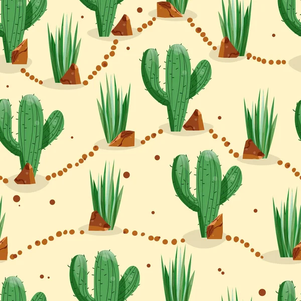 Motif sans couture avec cactus aux épines, succulent sur fond de couleur. Illustration vectorielle de dessin pour icône, jeu, emballage, tissu, textile. Far west, western, concept de cow-boy — Image vectorielle