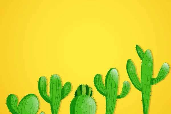 Lange sappige cactussen met doornen op de achtergrond. Vector tekenset illustratie voor icoon, spel, verpakking, banner. Wild west, western, cowboy concept. Kopieerbasis — Stockvector