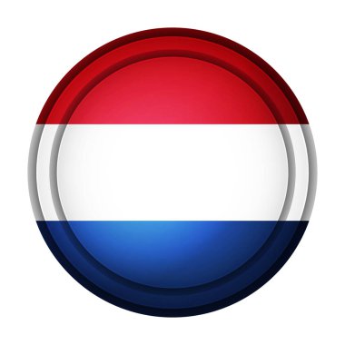 Hollanda bayrağı taşıyan cam ışıklı top. Yuvarlak küre, şablon simgesi. Hollanda ulusal sembolü. Parlak gerçekçi top, beyaz arkaplanda işaretlenmiş üç boyutlu soyut vektör çizimi. Büyük kabarcık