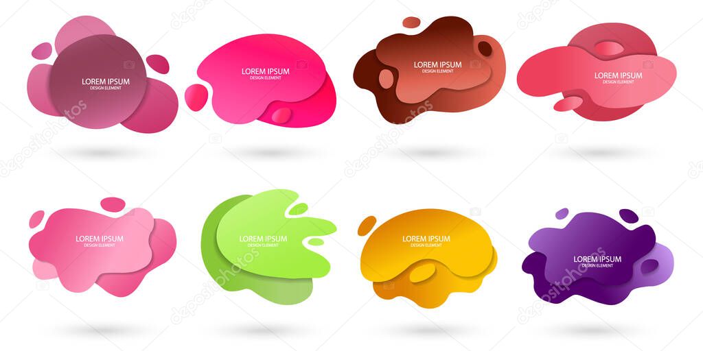 Fluid frame isolated on white background. Set of abstract liquid shapes, colorful elements, gradient waves with geometric lines, dynamical forms. Vector flat design for banner, flyer, business card