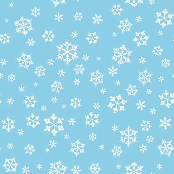 Modèle sans couture d'hiver avec des flocons de neige blancs sur fond bleu. Illustration vectorielle pour tissu, papier peint textile, affiches, papier cadeau. Illustration vectorielle de Noël. Chute de neige — Image vectorielle