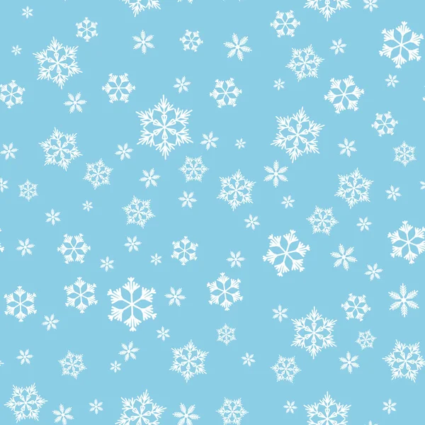 冬季无缝图案，蓝色背景上有白色雪花。面料、纺织品壁纸、海报、礼品包装纸的矢量图解.圣诞节矢量图解。落雪 矢量图形