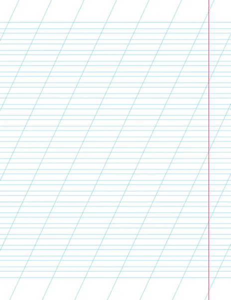 Diagrammpapier. Bedruckbares liniertes Gitterpapier mit farbigen horisontalen, diagonalen Linien. Geometrisches Muster für die Schule, schräges Notizbuch. Realistisch liniertes Papier im Rohformat Letter. Übungs-Seite für Kalligraphie — Stockvektor