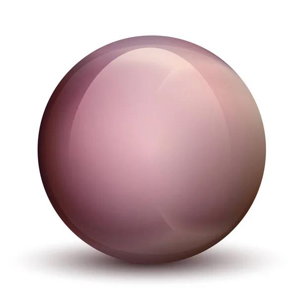 Bola rosa de cristal o perla preciosa. Bola realista brillante, ilustración vectorial abstracta 3D resaltada sobre un fondo blanco. Burbuja de metal grande con sombra — Vector de stock