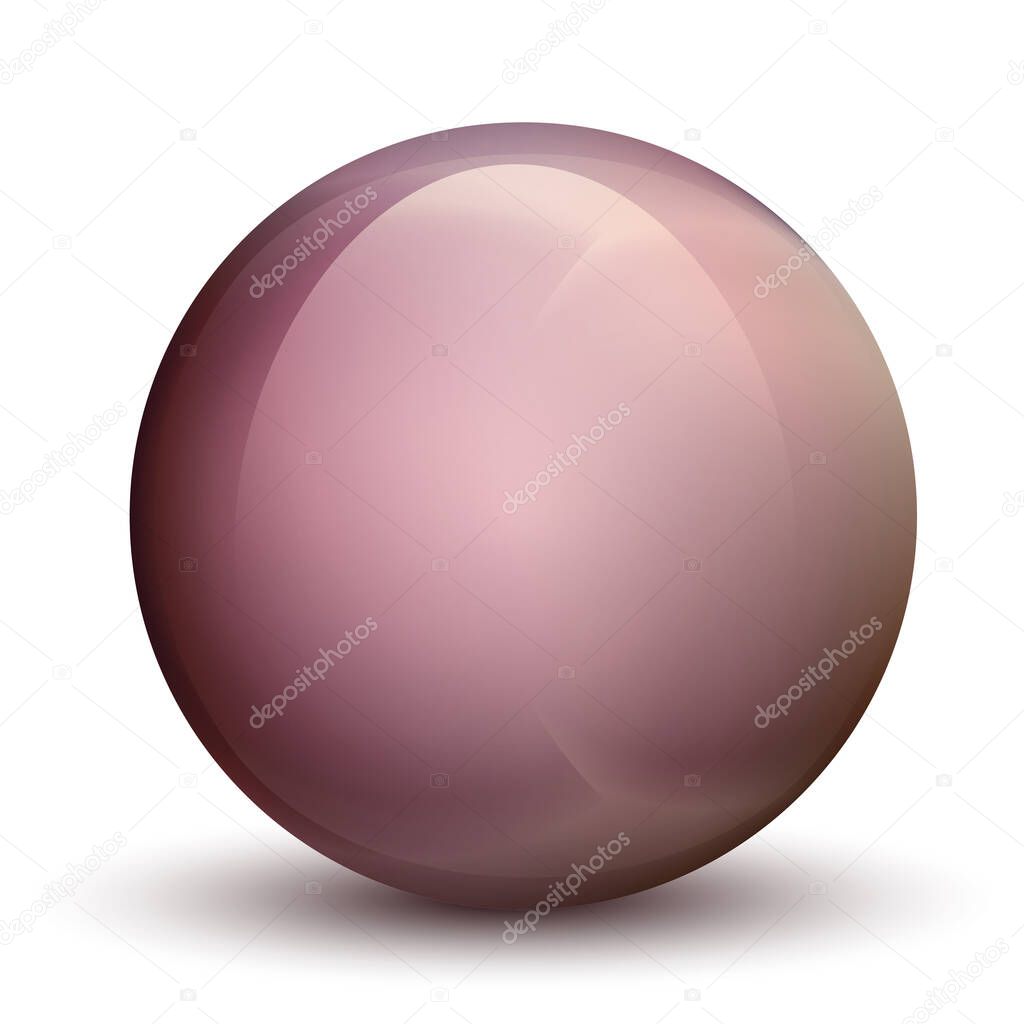 Glass pink ball or precious pearl. Glossy realistic ball, 3D abstract vector illustration highlighted on a white background. Big metal bubble with shadow