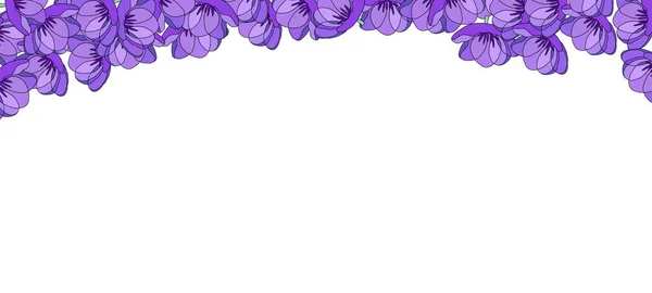 Ilustración de primavera con tulipanes violetas. Feliz cumpleaños, fiesta, saludo de celebración y tarjeta de invitación. Banner floral colorido con flores sobre fondo claro. Composiciones florales. Copiar espacio — Archivo Imágenes Vectoriales