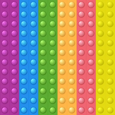 Kusursuz modelli, modaya uygun, basit gamzeli. Gökkuşağı oyuncağı. Renkli stres önleyici arka plan. Doodle tarzı. Kabarcıklar kare şeklinde patlıyor