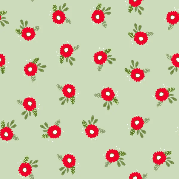 Seamless floral pattern based on traditional folk art ornaments. Colorful flowers on color background. Scandinavian style. Sweden nordic style. Vector illustration. Simple minimalistic pattern — Stock Vector