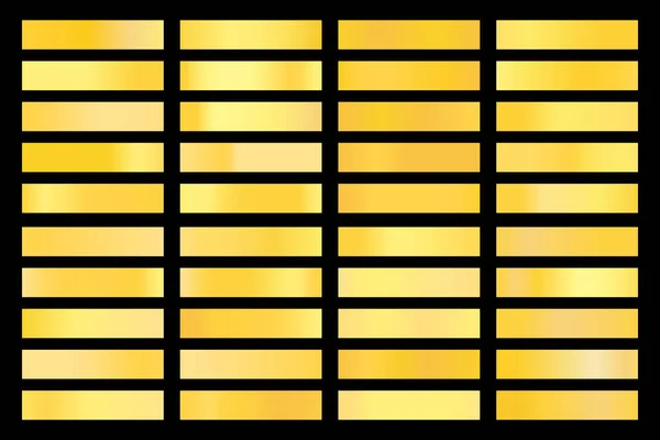 Colección de gradientes metálicos con holograma dorado brillante. Textura de lámina olográfica, rosa dorada, marrón y gradación dorada. Conjunto de vectores para marco, cinta, borde, otro diseño — Vector de stock