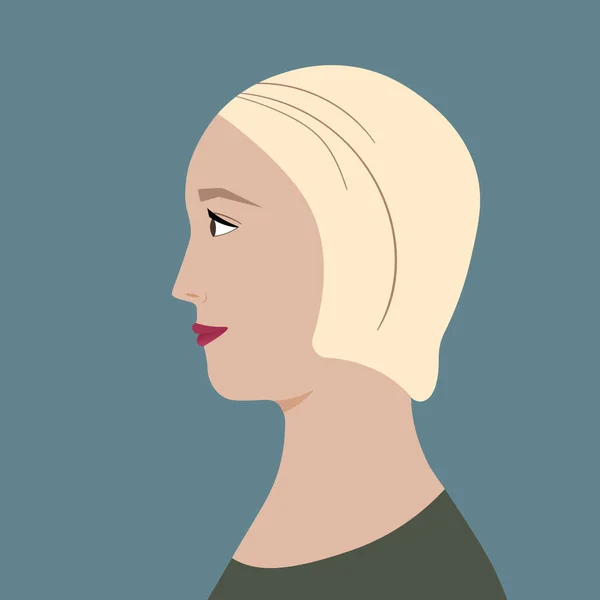 Портрет Модной Женщины Голова Профиле Европейской Брюнетки Лицо Девушки Flat — стоковый вектор