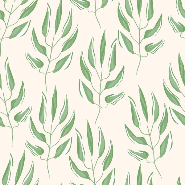 Modèle Sans Couture Vert Blanc Avec Des Branches Illustration Vectorielle — Image vectorielle