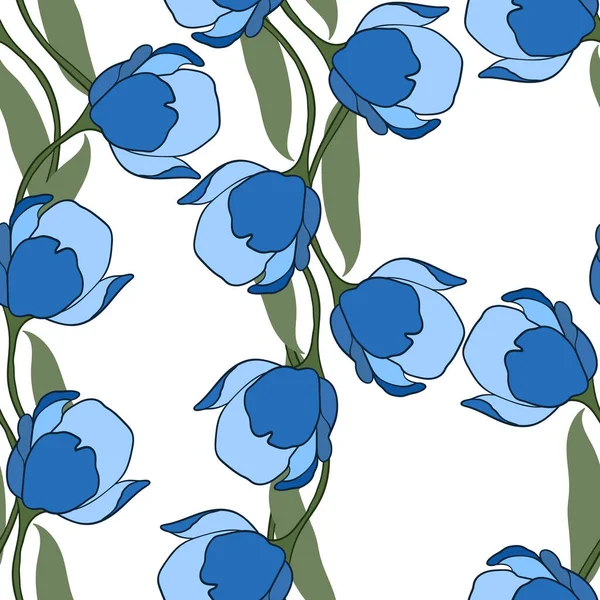 Frühling Bunte Vektorillustration Mit Blauen Tulpen Cartoon Stil Design Für — Stockvektor
