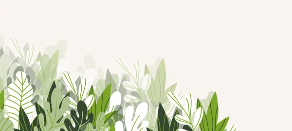 Floral web banner with drawn color exotic leaves. Nature concept design. Modern floral compositions with summer branches. Vector illustration on the theme of ecology, natura, environment — Stock Vector