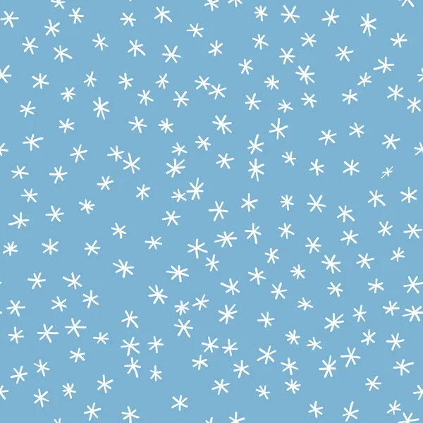 Padrão sem costura de inverno com flocos de neve brancos no fundo azul. Ilustração vetorial para tecido, papel de parede têxtil, cartazes, papel de embrulho de presente. ilustração vetor de Natal. — Vetor de Stock