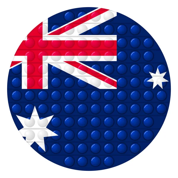 Bola de vidro com bandeira da Austrália. Esfera redonda, ícone de modelo. Símbolo nacional australiano. Bola realista brilhante, ilustração vetorial 3D. Jogo antistress na moda pop-lo, covinha simples. Grande bolha — Vetor de Stock