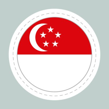 Singapur bayrağı taşıyan bir çıkartma topu. Yuvarlak küre, şablon simgesi. Ulusal sembol. Parlak gerçekçi top, 3 boyutlu soyut vektör çizimi. Büyük kabarcık