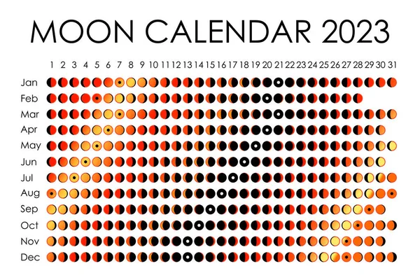 2023 Calendario lunar. Diseño del calendario astrológico. Planificador. Lugar para pegatinas. Mes planificador de ciclos maqueta. Fondo blanco y negro aislado — Vector de stock