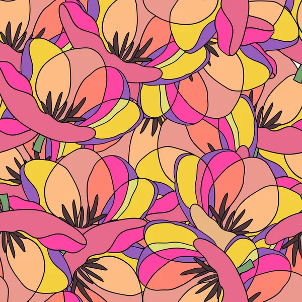 Tavaszi színes vektor illusztráció szivárvány tulipánokkal. Rajzfilm stílus. Szövet, textil, papír tervezése. Ünnepi nyomatot húsvétra, születésnapra, március 8-ra. Virágok levelekkel Jogdíjmentes Stock Vektorok