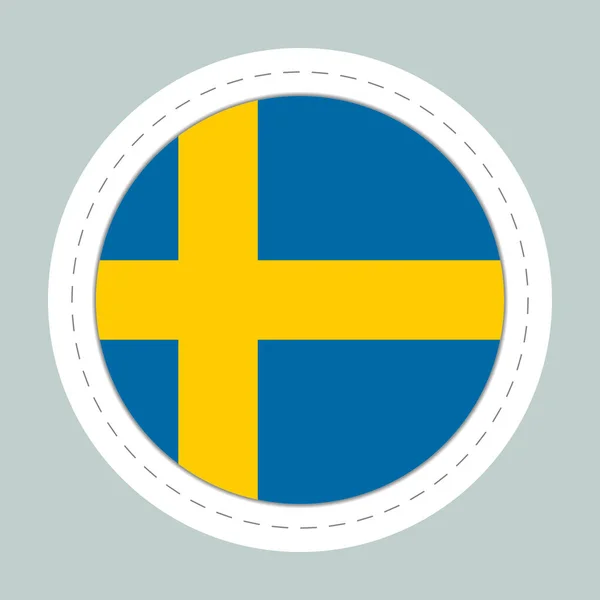Sticker bal met vlag van Zweden. Ronde bol, sjabloon icoon. Zweeds nationaal symbool. Glanzende realistische bal, 3D abstracte vector illustratie. Grote bubbel — Stockvector