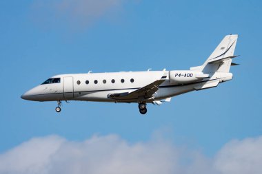 Frankfurt, Almanya - 12 Ağustos 2014: Havaalanında yolcu uçağı. Şirket seyahati. Havacılık ve uçak. Vip taşımacılığı. Şirket ve şirket taşımacılığı. Uç ve uç.