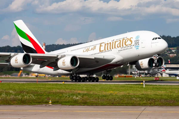 Zurich Suisse Septembre 2014 Avion Passager Emirates Airlines Aéroport Planifier — Photo